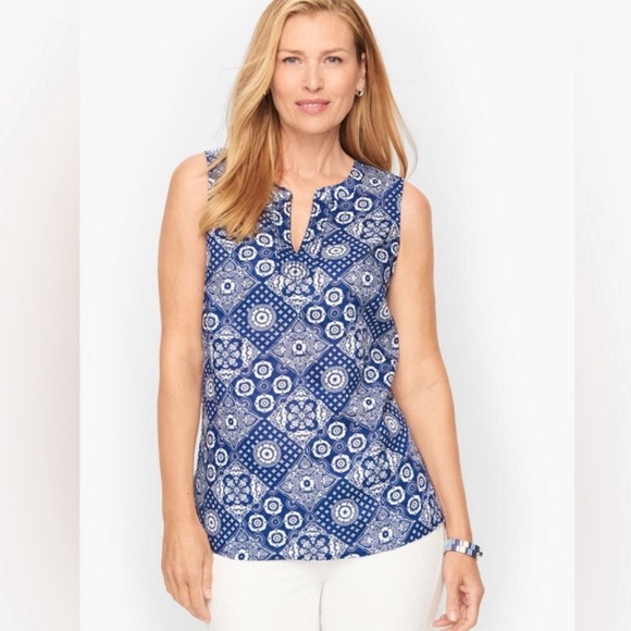 Talbots Linen Printed Tank Navy Petite - Picture 1 of 5